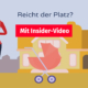 Grafik: Ein Paar steht vor einem Haus mit einem Kinderwagen, darüber steht: "Reicht der Platz?" Auf der Grafik ist ein Button "Mit Insider-Video" | Nachwuchs größere Immobilie