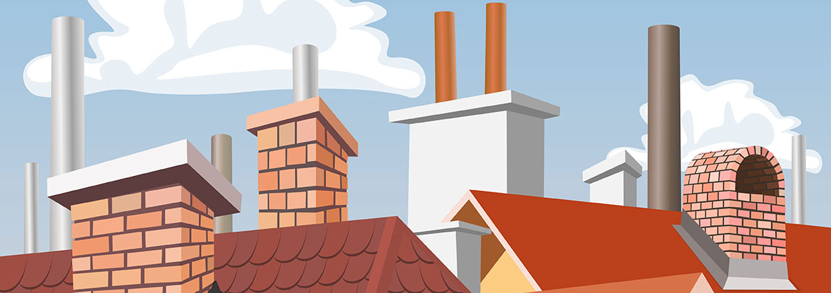 Zeichnung von Häuserdächern mit Schornsteinen - CO2 Steuer